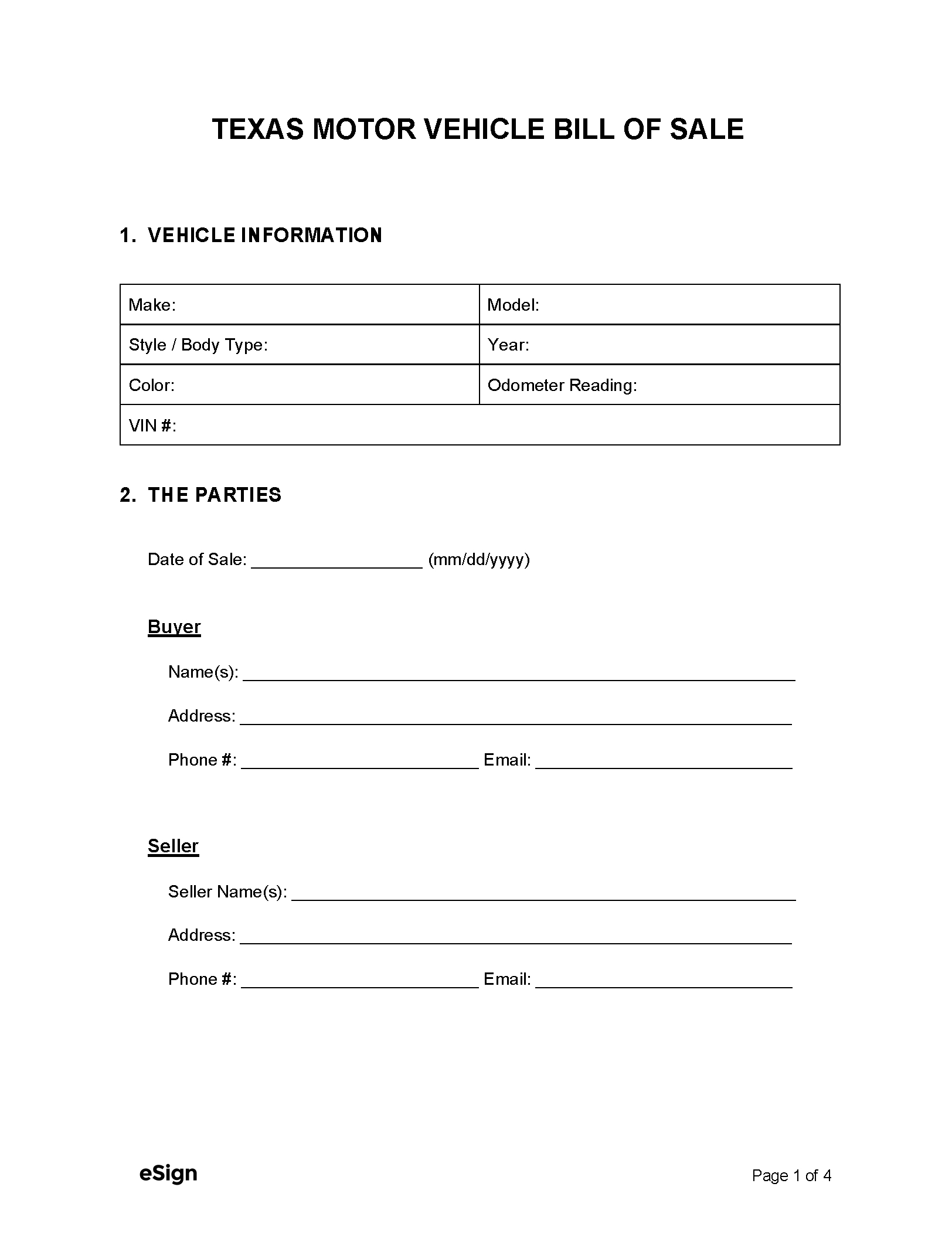 Free Texas Motor Vehicle Bill Of Sale Form | Pdf | Word with FREE Printable Bill of Sale For Used Car Texas