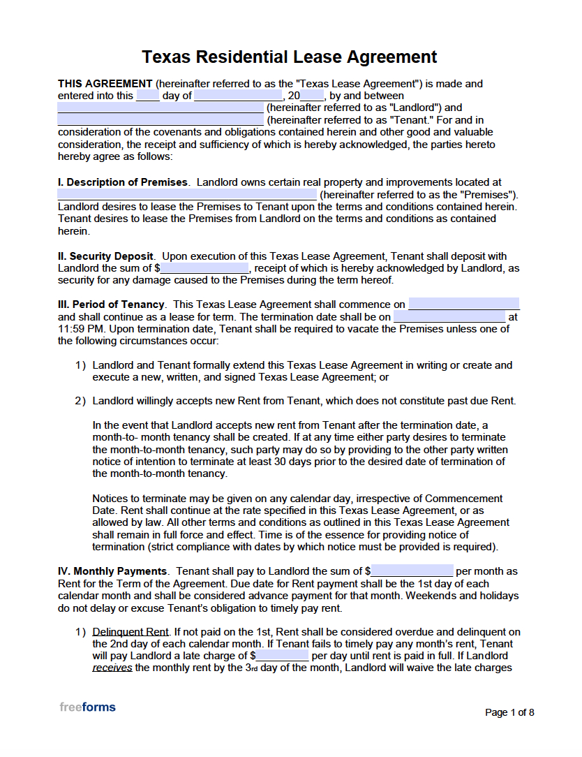 Free Texas Rental Lease Agreement Templates | Pdf | Word inside FREE Printable Basic Rental Agreement Texas