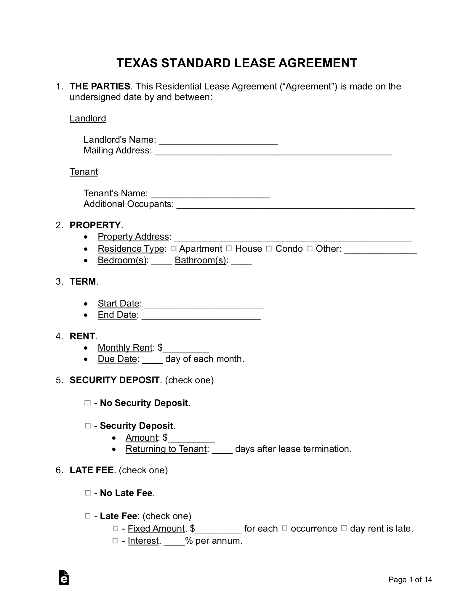 Free Texas Standard Residential Lease Agreement - Pdf | Word – Eforms with Free Printable Basic Rental Agreement Texas