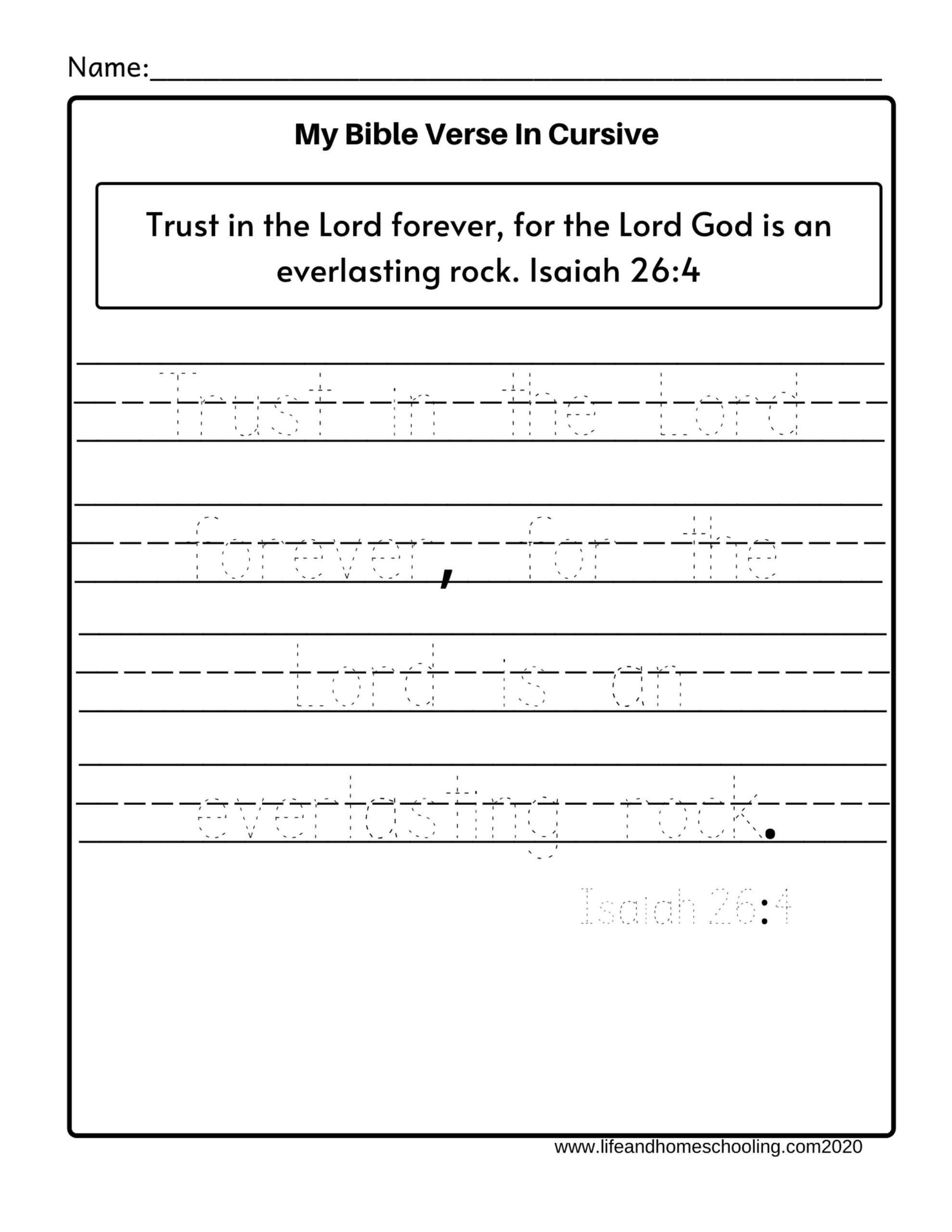 Free Tracing Bible Verses For Kids | Lifeandhomeschooling for FREE Printable Bible Verses Handwriting