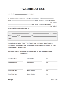 Free Trailer Bill Of Sale Form | Pdf | Word intended for Free Printable Bill Of Sale Template For Trailer