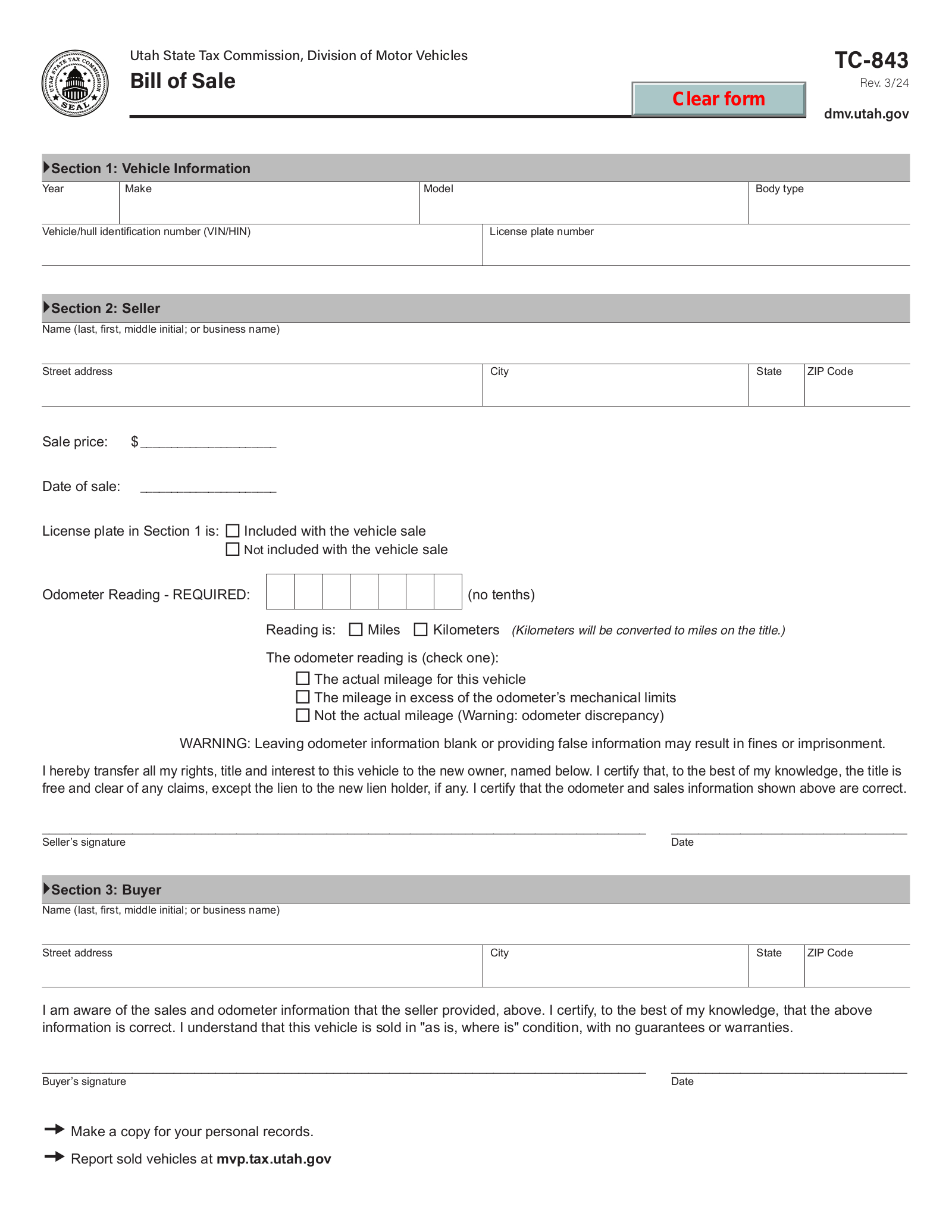 Free Utah Bill Of Sale Forms (4) - Pdf – Eforms inside Free Printable Bill Of Sale Utah