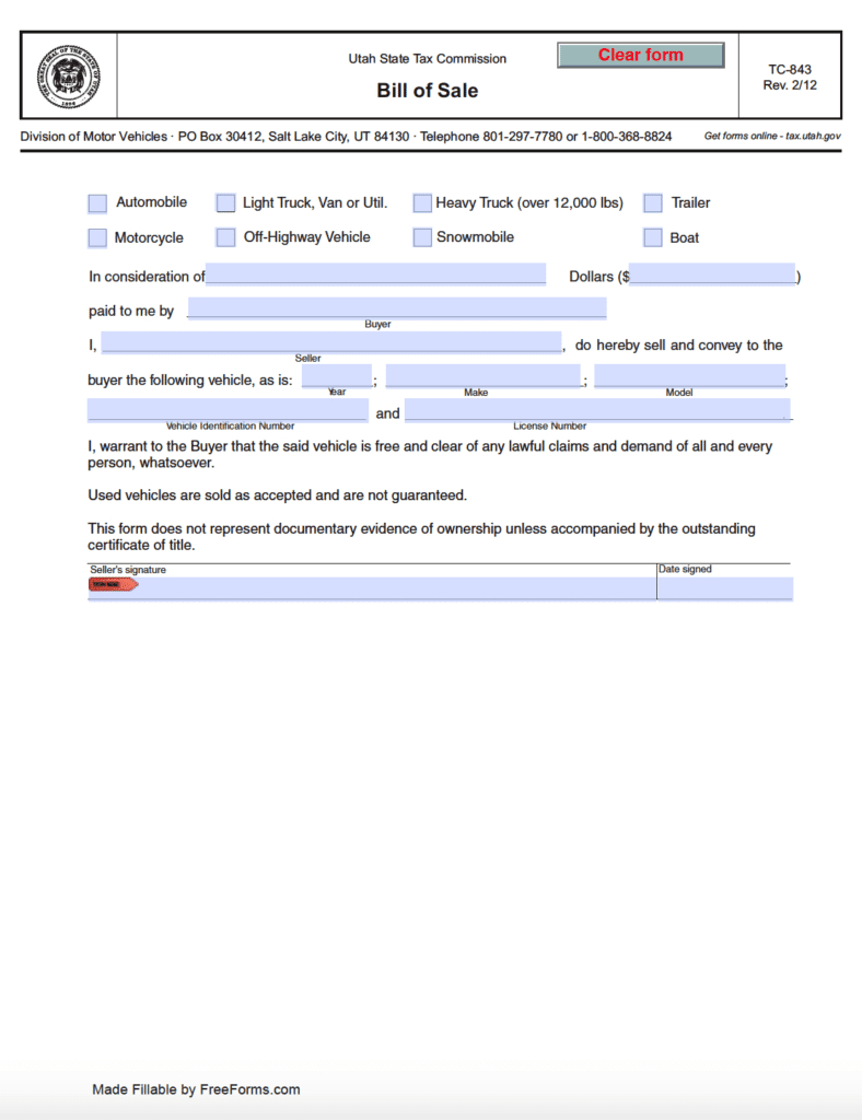 Free Utah Bill Of Sale Forms | Pdf pertaining to Free Printable Bill Of Sale Utah
