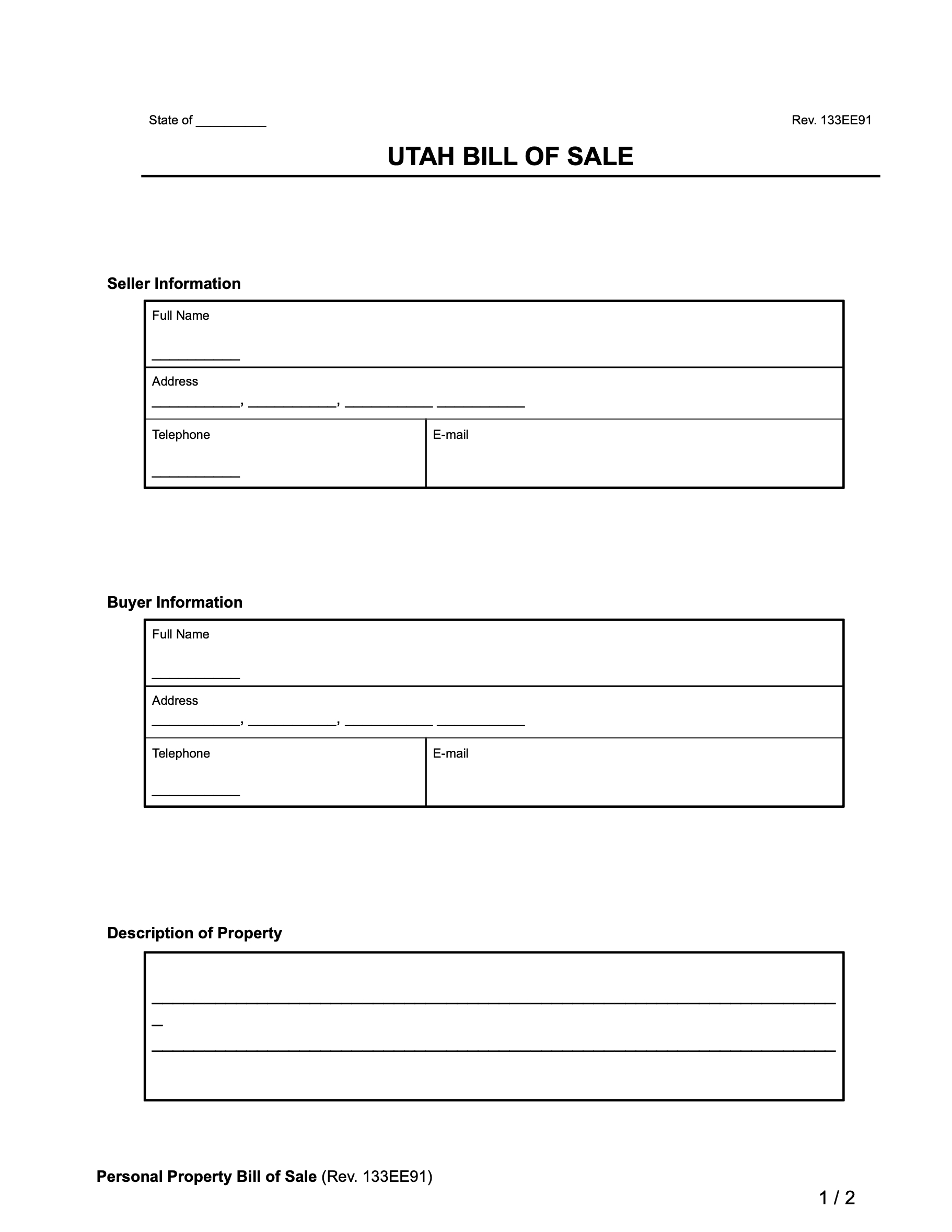 Free Utah Bill Of Sale Forms | Pdf &amp;amp; Word regarding Free Printable Bill Of Sale Utah