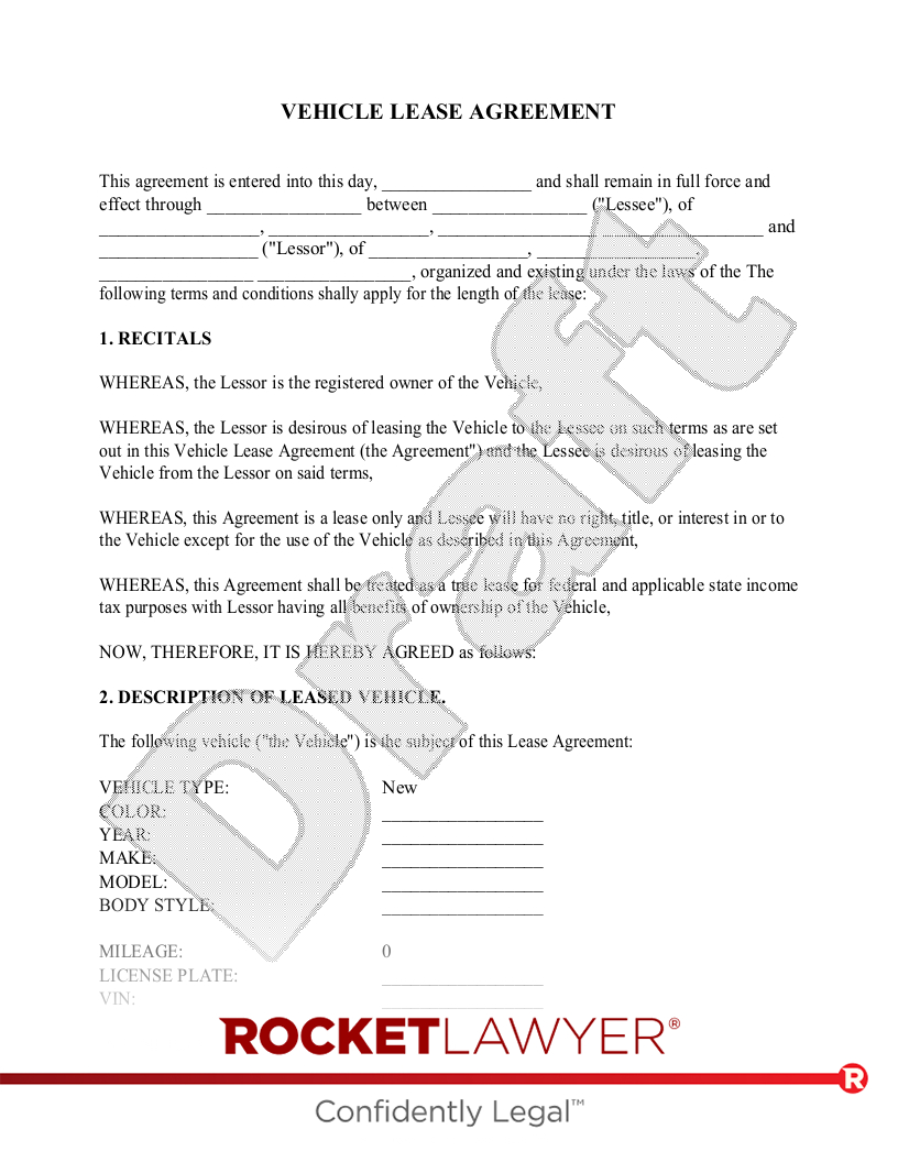 Free Vehicle Lease Agreement: Make &amp;amp; Sign - Rocket Lawyer throughout Free Printable Auto Lease Agreement