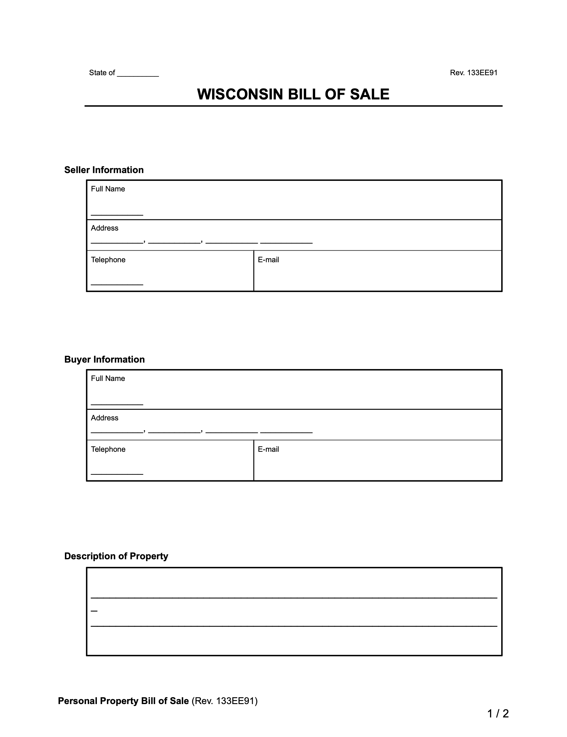 Free Wisconsin Bill Of Sale Forms | Pdf &amp;amp; Word intended for FREE Printable Bill of Sale For Car Wisconsin