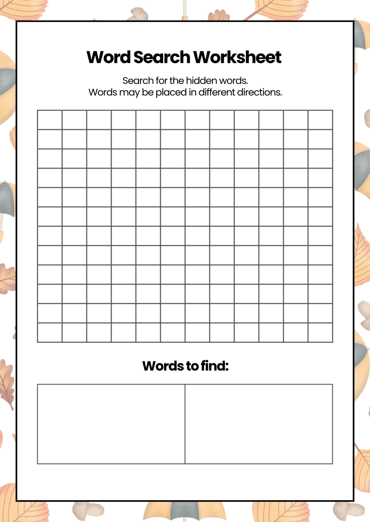 Free Word Search Worksheet Template To Edit Online with FREE Printable Blank Word Search Template