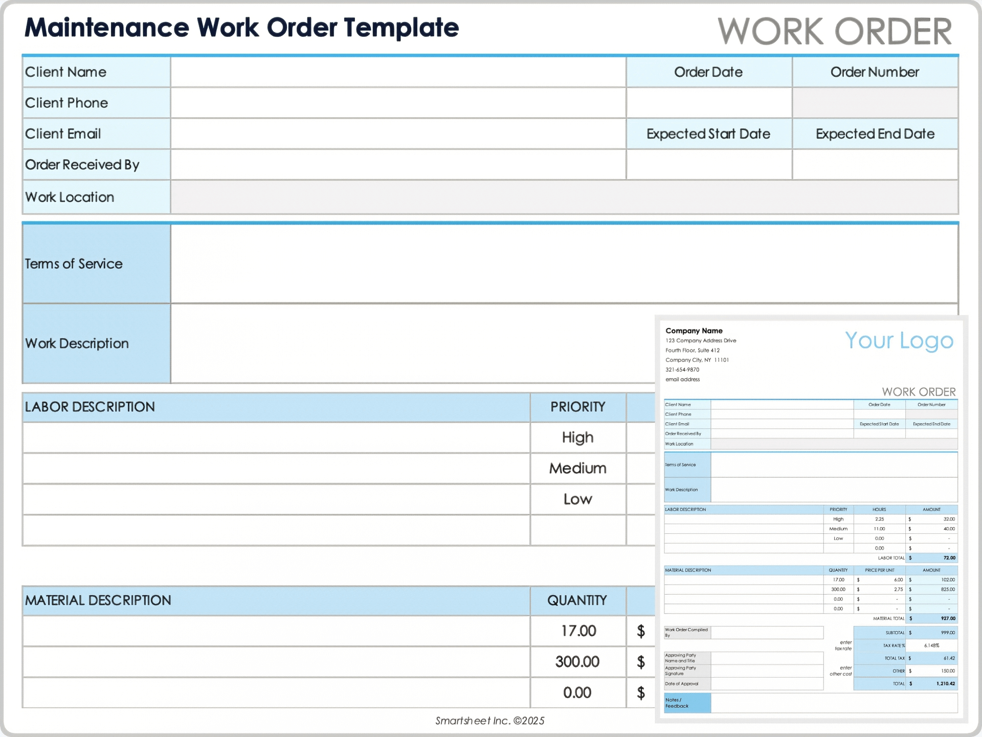 Free Work Order Forms &amp;amp; Templates: All Formats, Editable in FREE Printable Auto Repair Order Forms