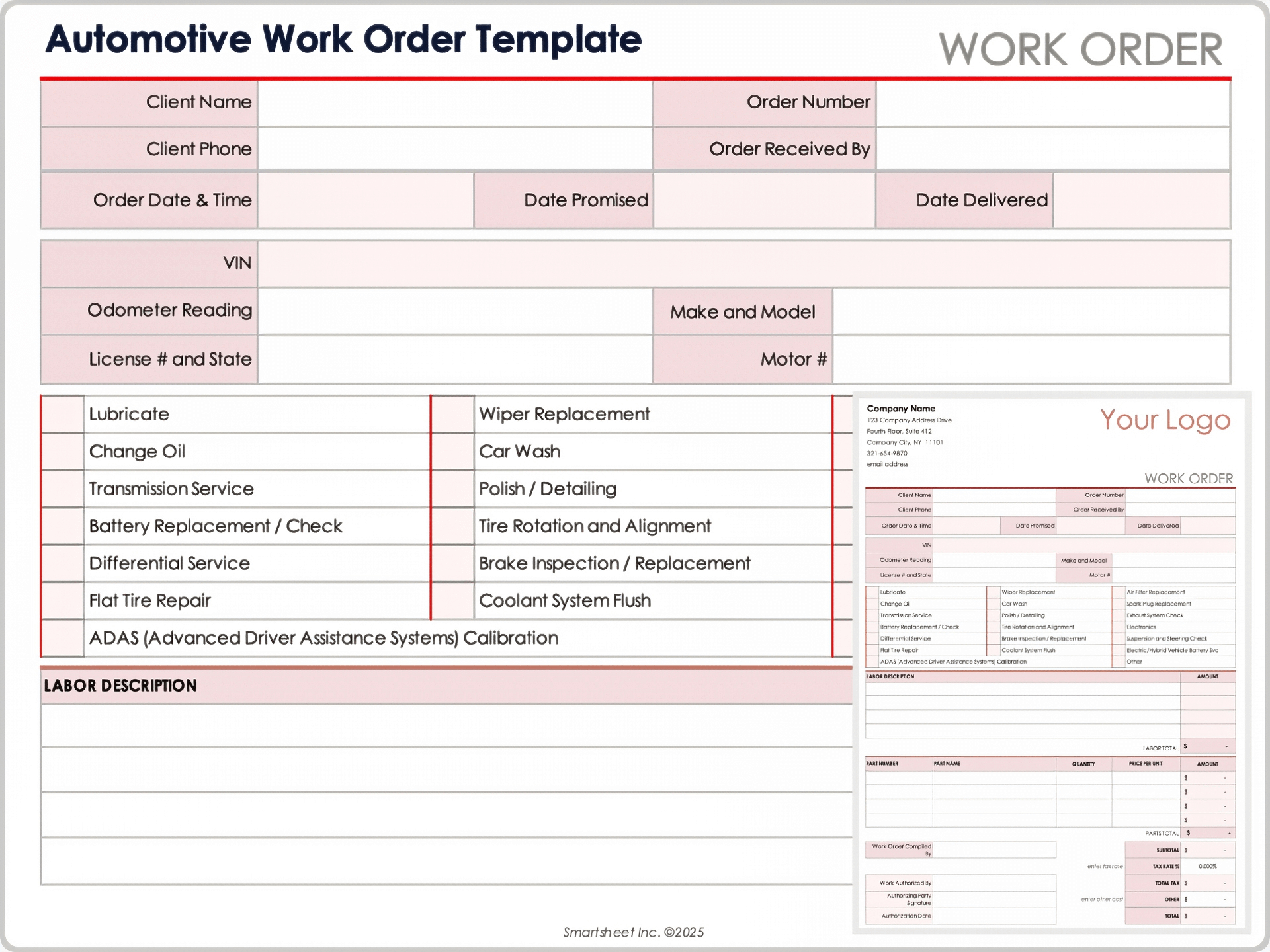 Free Work Order Forms &amp;amp; Templates: All Formats, Editable in FREE Printable Auto Repair Order Forms
