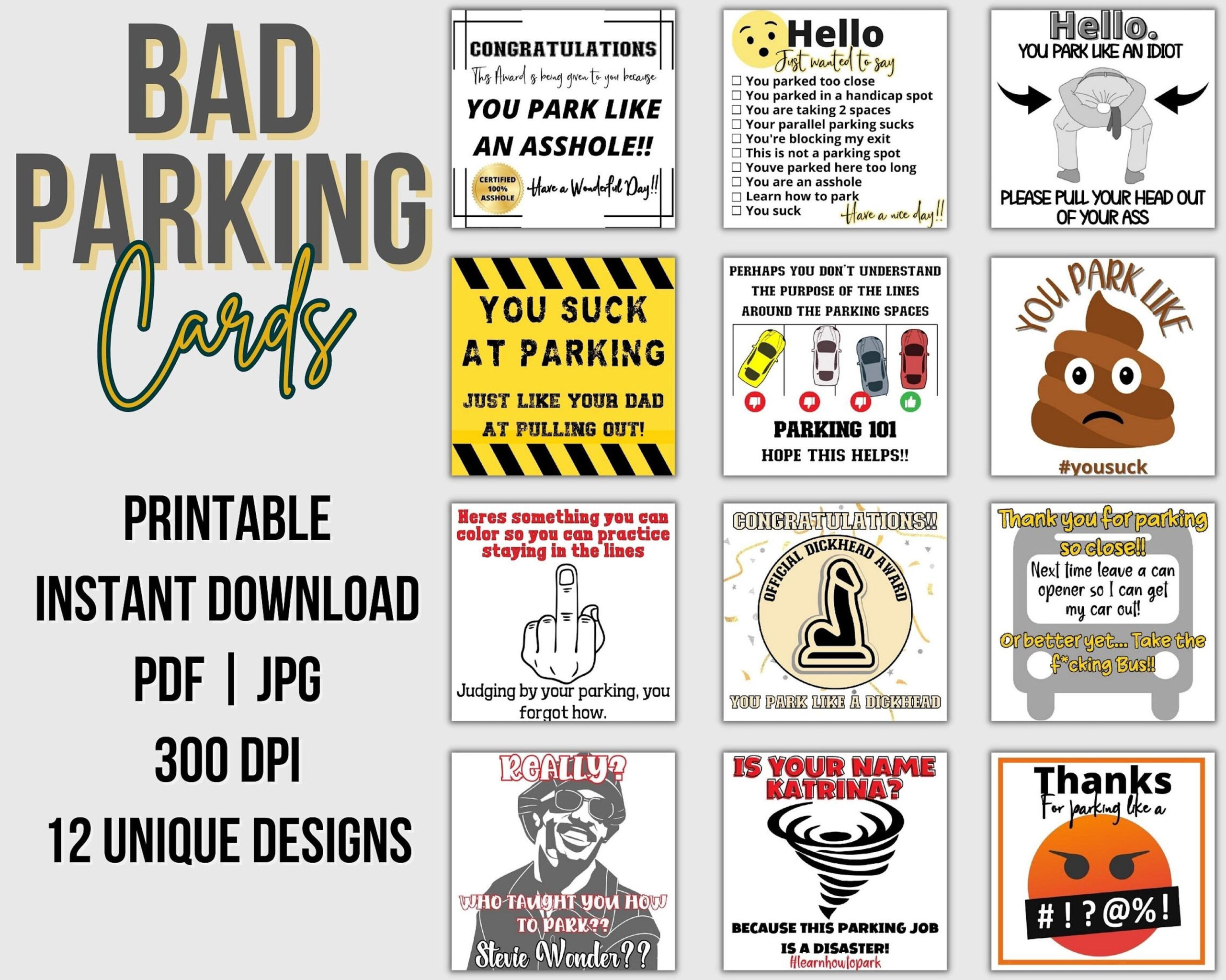 Funny Bad Parking Cards: Offensive Novelty Notes (Pdf Download within FREE Printable Bad Parking Cards
