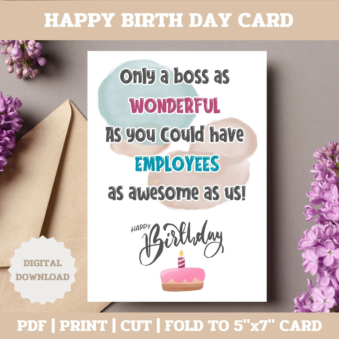 Funny Boss Birthday Card: Printable Wreath Design (Pdf) - Etsy for Free Printable Birthday Cards For Boss
