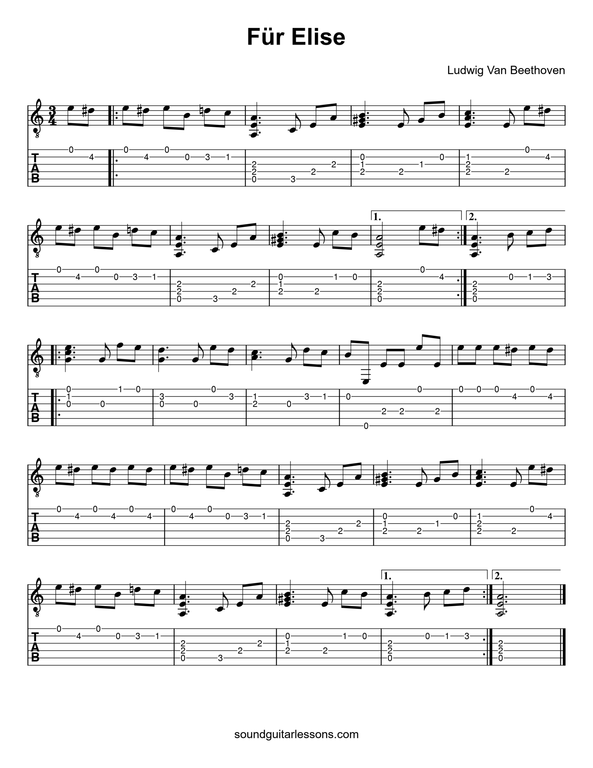 Fur Elise Guitar Tab | Easy &amp;amp; Free Sheet Music | Full Tutorial intended for Free Printable Beginner Guitar Songs