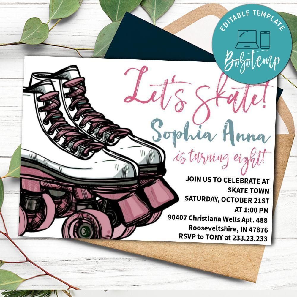 Girl Roller Stake Party Invitation Birthday Printable | Bobotemp inside Free Printable Blank Roller Skating Birthday Party Invitations
