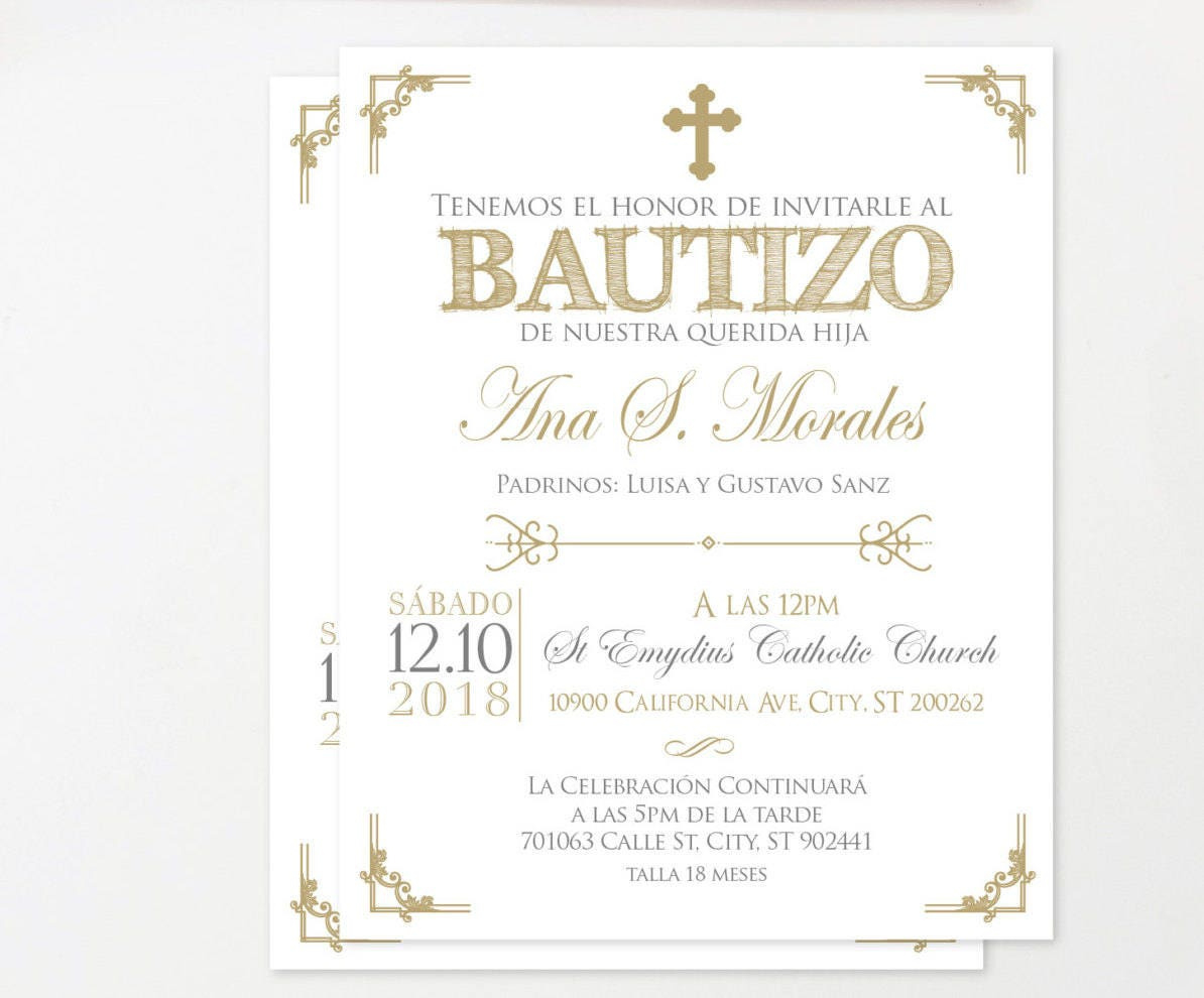 Gold Baptism Invitation Spanish, Baptism Invitation Printable throughout Free Printable Baptism Invitations In Spanish