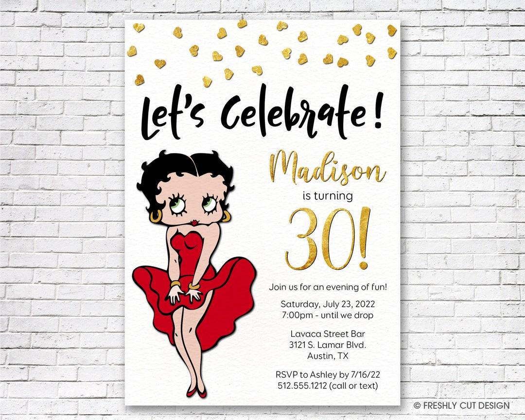 Gold Sparkle Betty Boop Birthday Invitation - Printable Or Printed throughout FREE Printable Betty Boop Birthday Cards