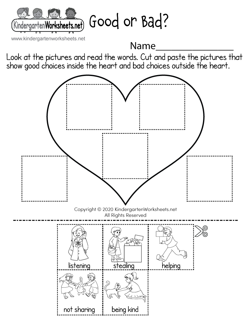 Good Or Bad Choices Sorting Activity Worksheet - Free Printable with regard to FREE Printable Behavior Worksheets For Kindergarten