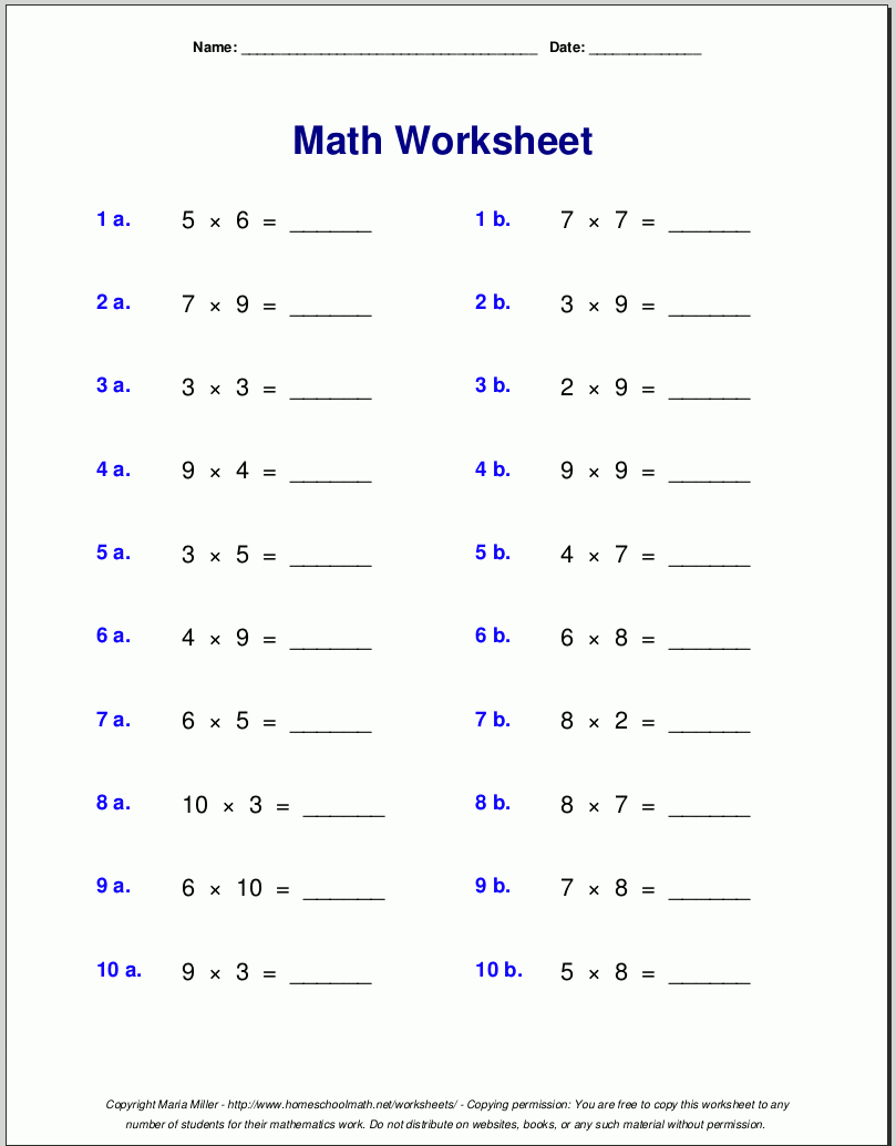Grade 4 Multiplication Worksheets in FREE Printable Basic Multiplication Worksheets