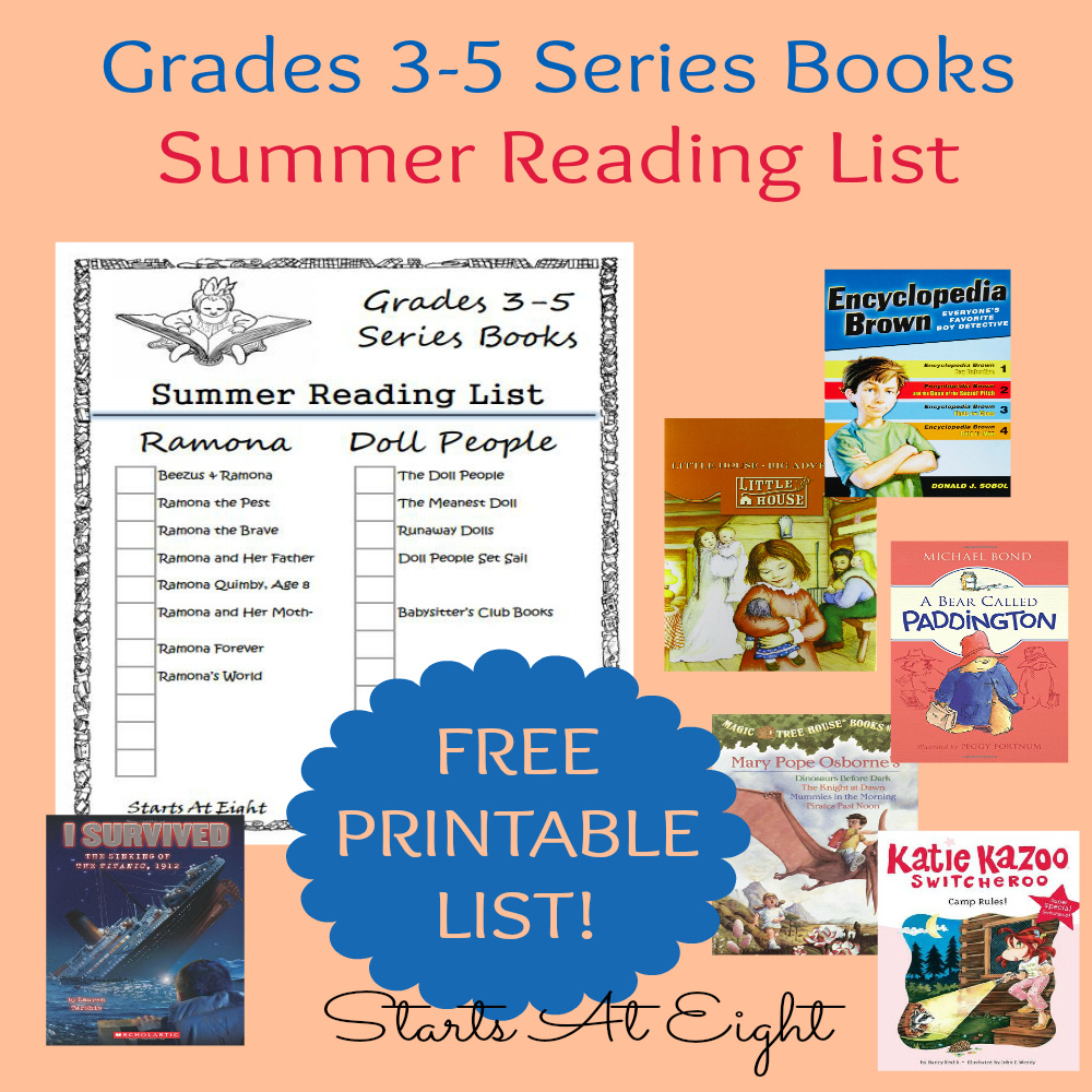 Grades 3-5 Series Books Summer Reading List ~ Free Printable with Free Printable Books For 3Rd Graders