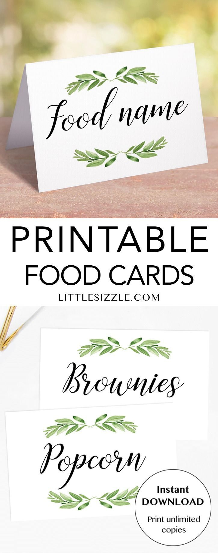 Greenery Food Labels Printable | Diy Food Cards Instant Download intended for FREE Printable Buffet Food Labels
