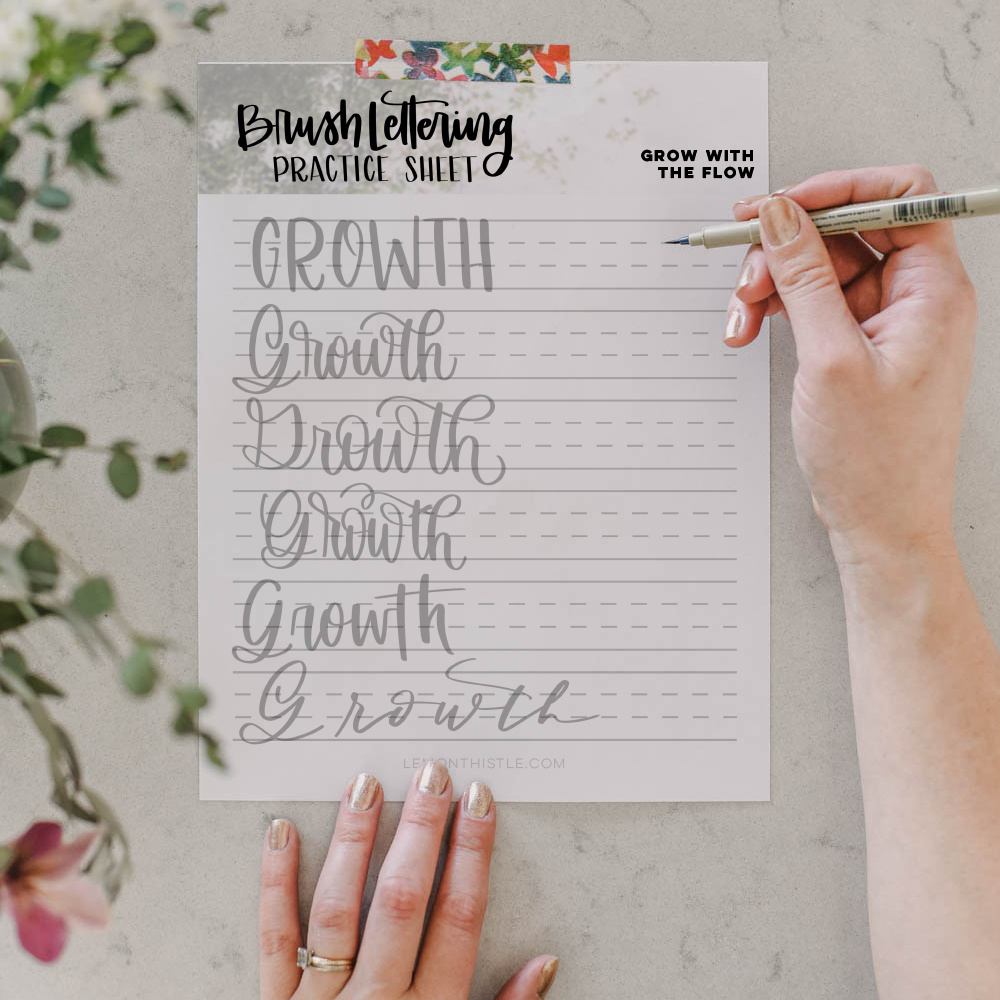 Growth Printable Hand Lettering Practice Sheet - Lemon Thistle throughout FREE Printable Brush Lettering Practice Sheets