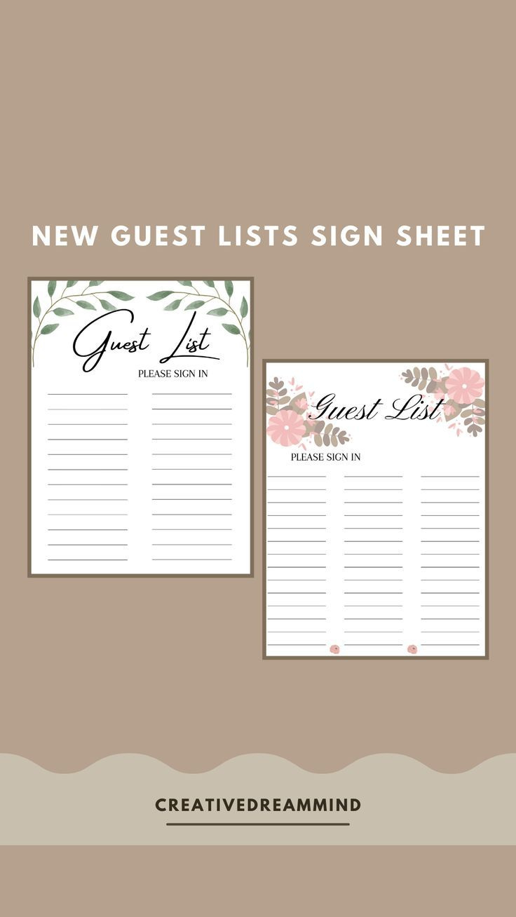 Guest List Wedding, List Guest Template, Sign In Sheet, Wedding pertaining to Free Printable Bridal Shower Sign In Sheet