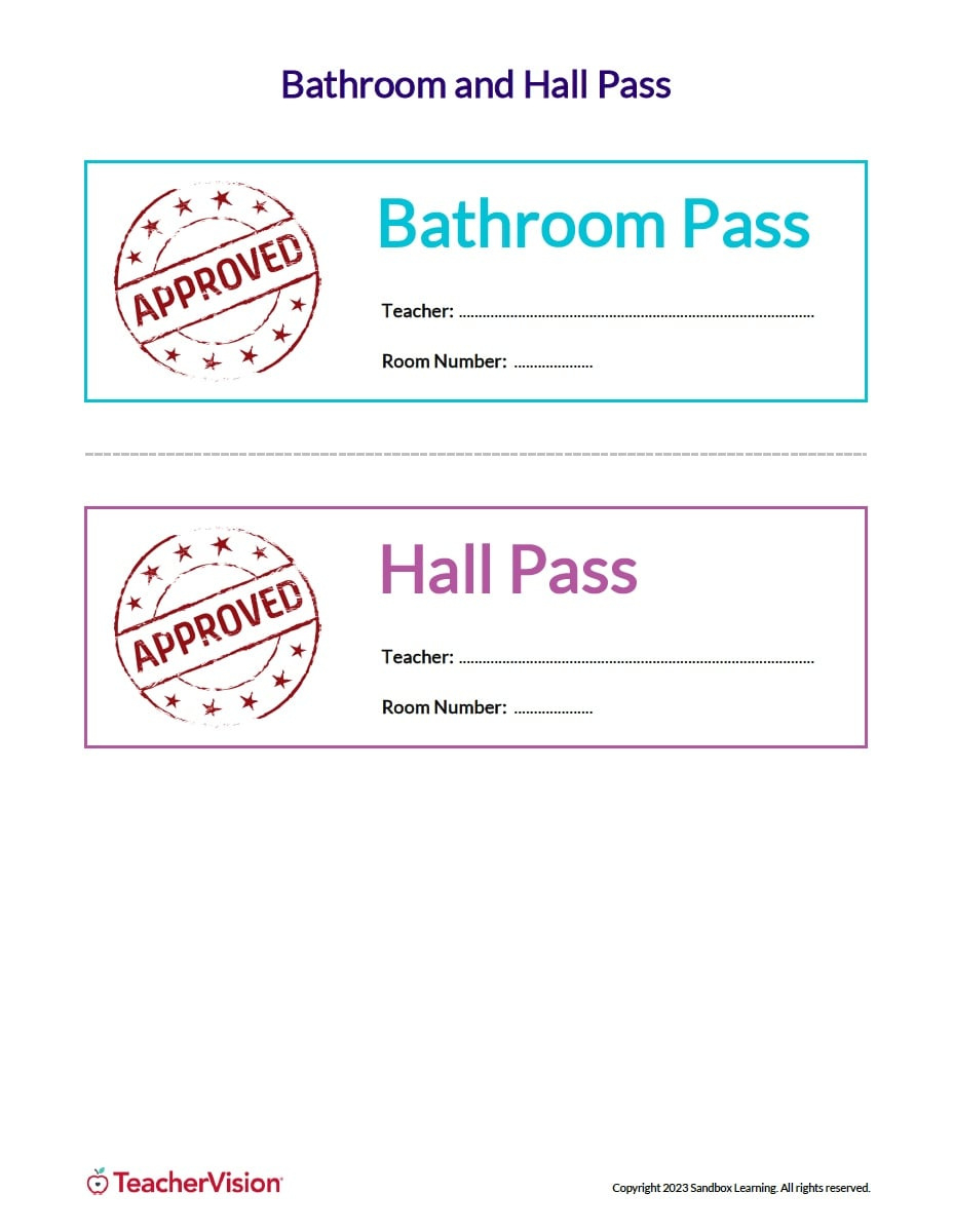 Hall Passes For Students - Teachervision for Free Printable Bathroom Pass Template