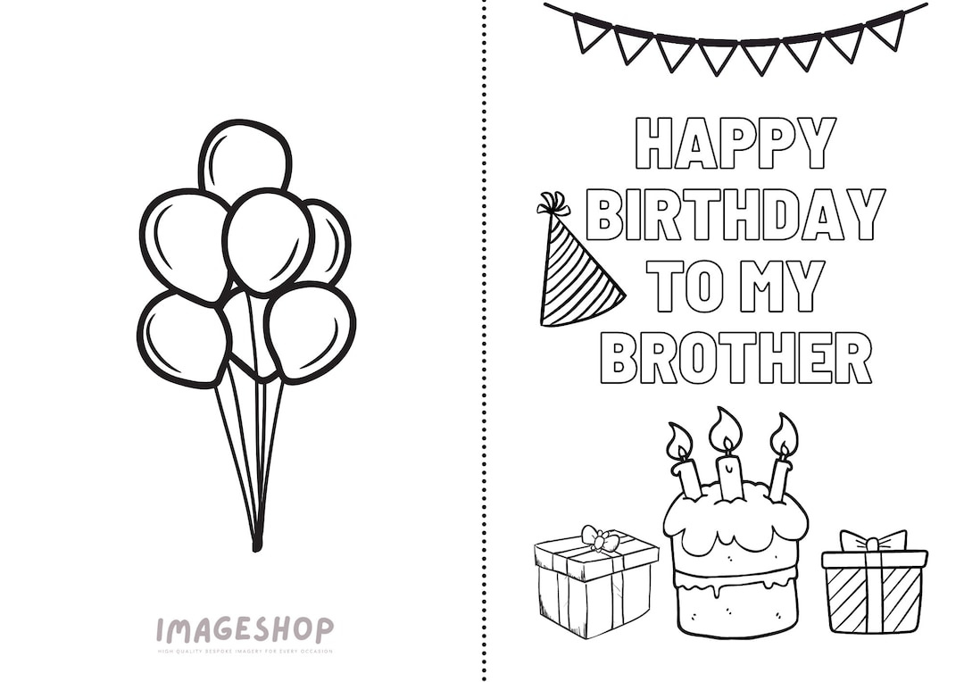 Happy Birthday Brother Card: Colouring Page (Png, Pdf Digital inside FREE Printable Brother Birthday Cards