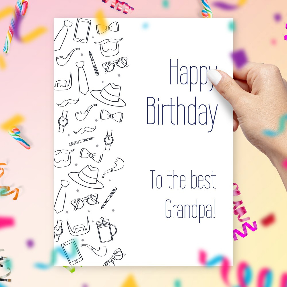 Happy Birthday Card For Grandpa - Cake And Baloons Template with regard to Free Printable Birthday Card For Grandpa
