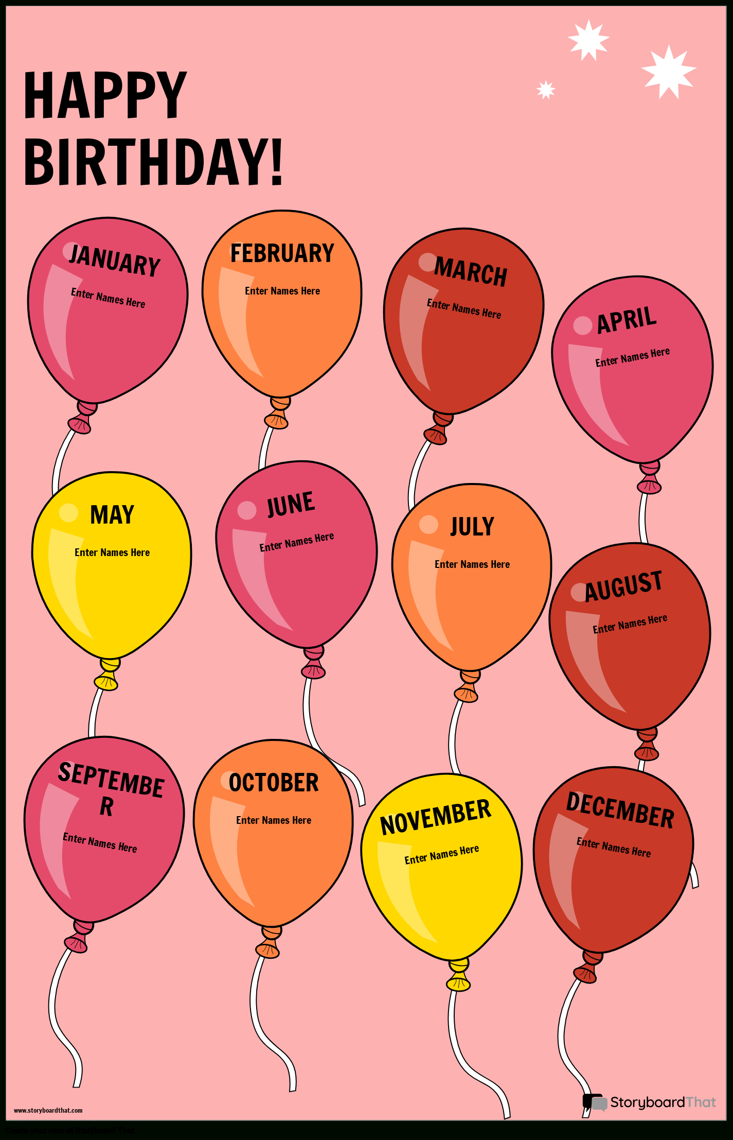 Happy Birthday Classroom Poster With Balloons within Free Printable Birthday Charts For Classroom