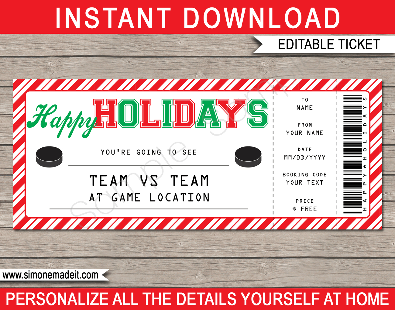 Holidays Hockey Ticket Gift Voucher - Printable Hockey Ticket Template inside Free Printable Blank Hockey Ticket Template