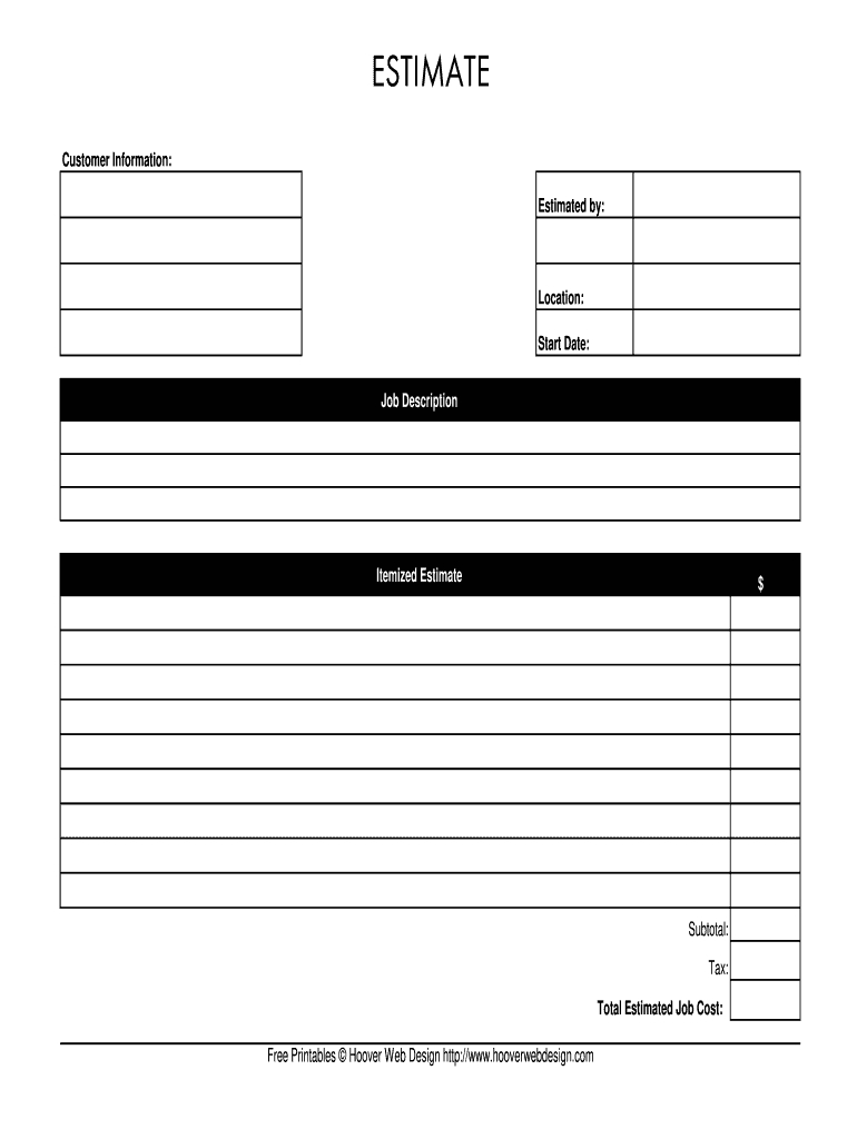 Hooverwebdesign Job Estimate Form - Fill Online, Printable in FREE Printable Blank Estimate Forms