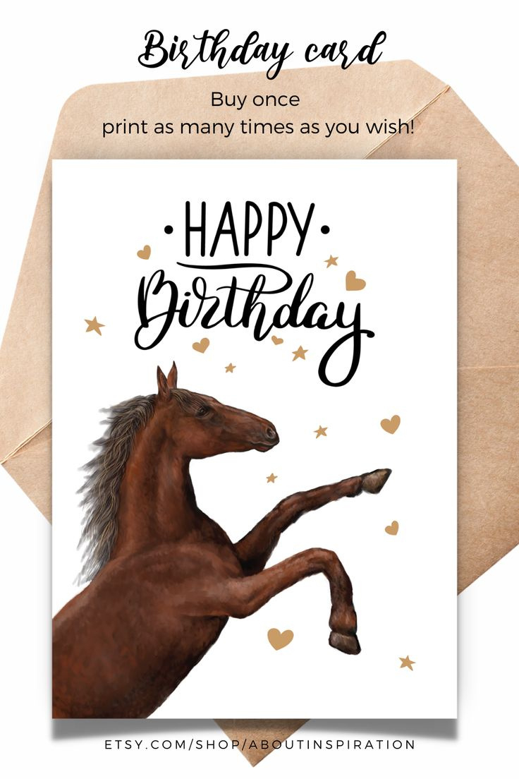 Horse Birthday Card - Printable Buy Once Print As Many Times As in FREE Printable Birthday Cards with Horses