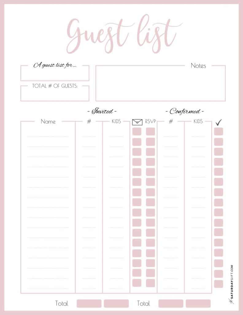 How To Plan The Guest List For Your Party + Pretty Guest List Planner within FREE Printable Birthday Guest List