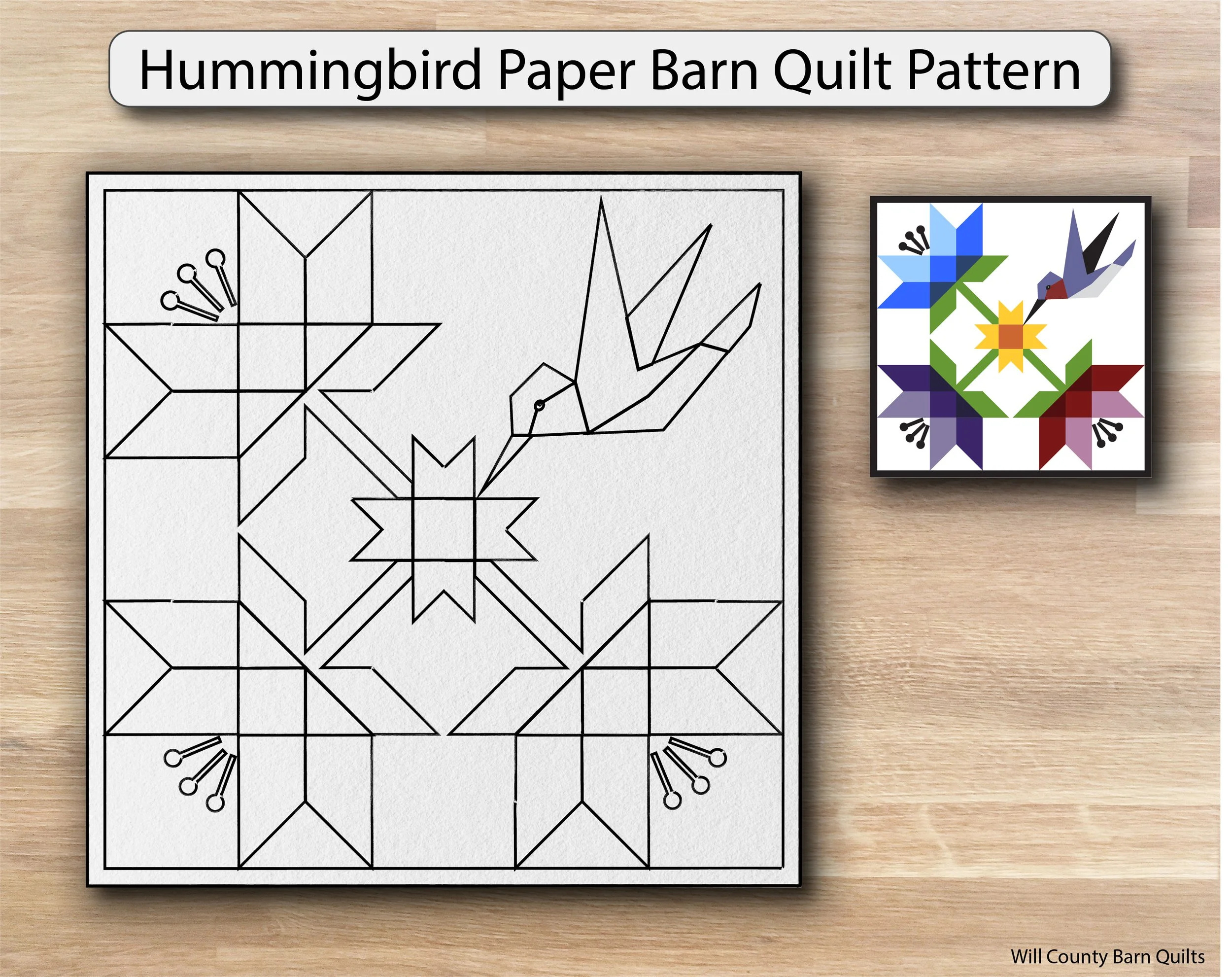 Hummingbird Paper Barn Quilt Pattern — Will County Barn Quilt Trail regarding FREE Printable Barn Quilt Templates