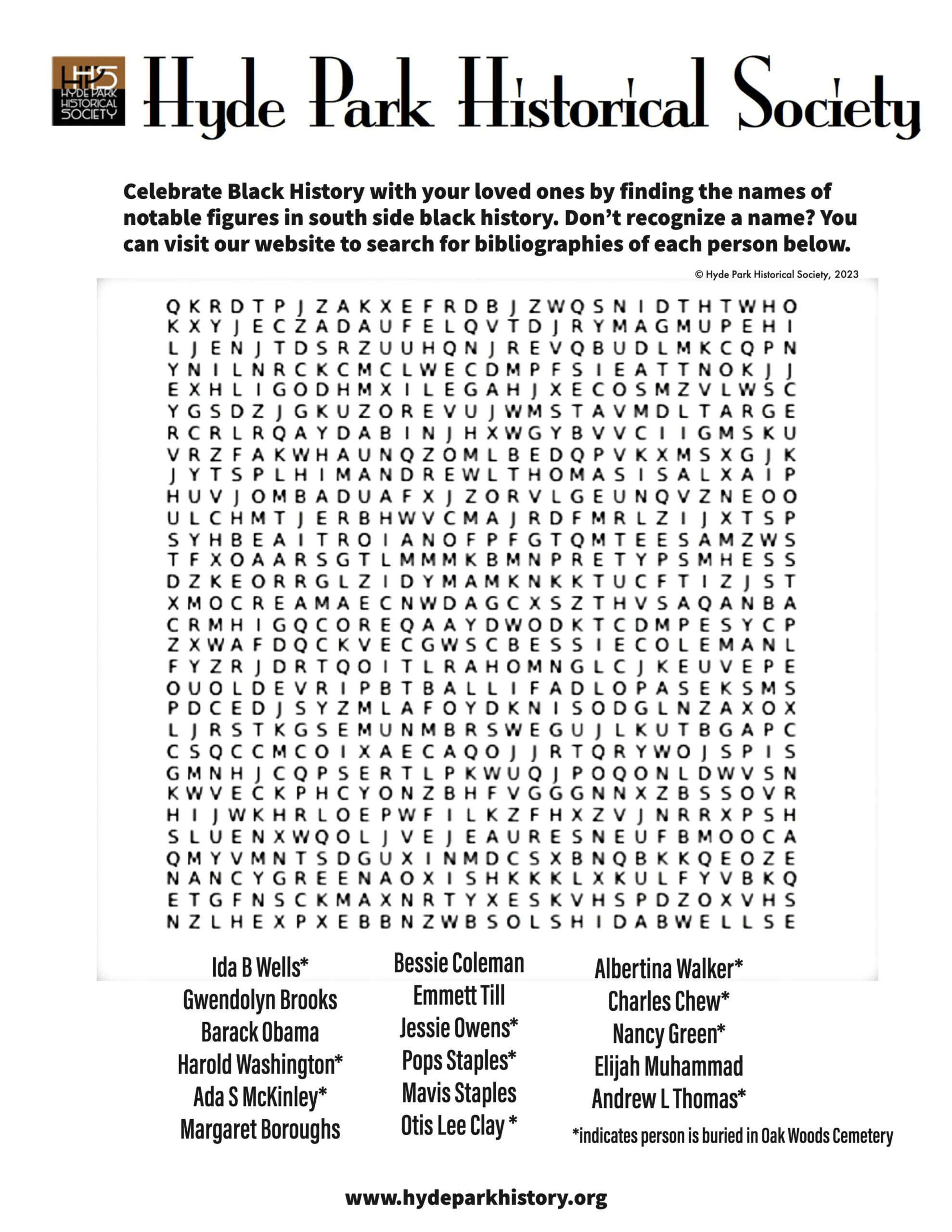 Hyde Park Historical Society — Chicago&amp;#039;S Hyde Park Historical Society regarding FREE Printable Black History Word Search Puzzles