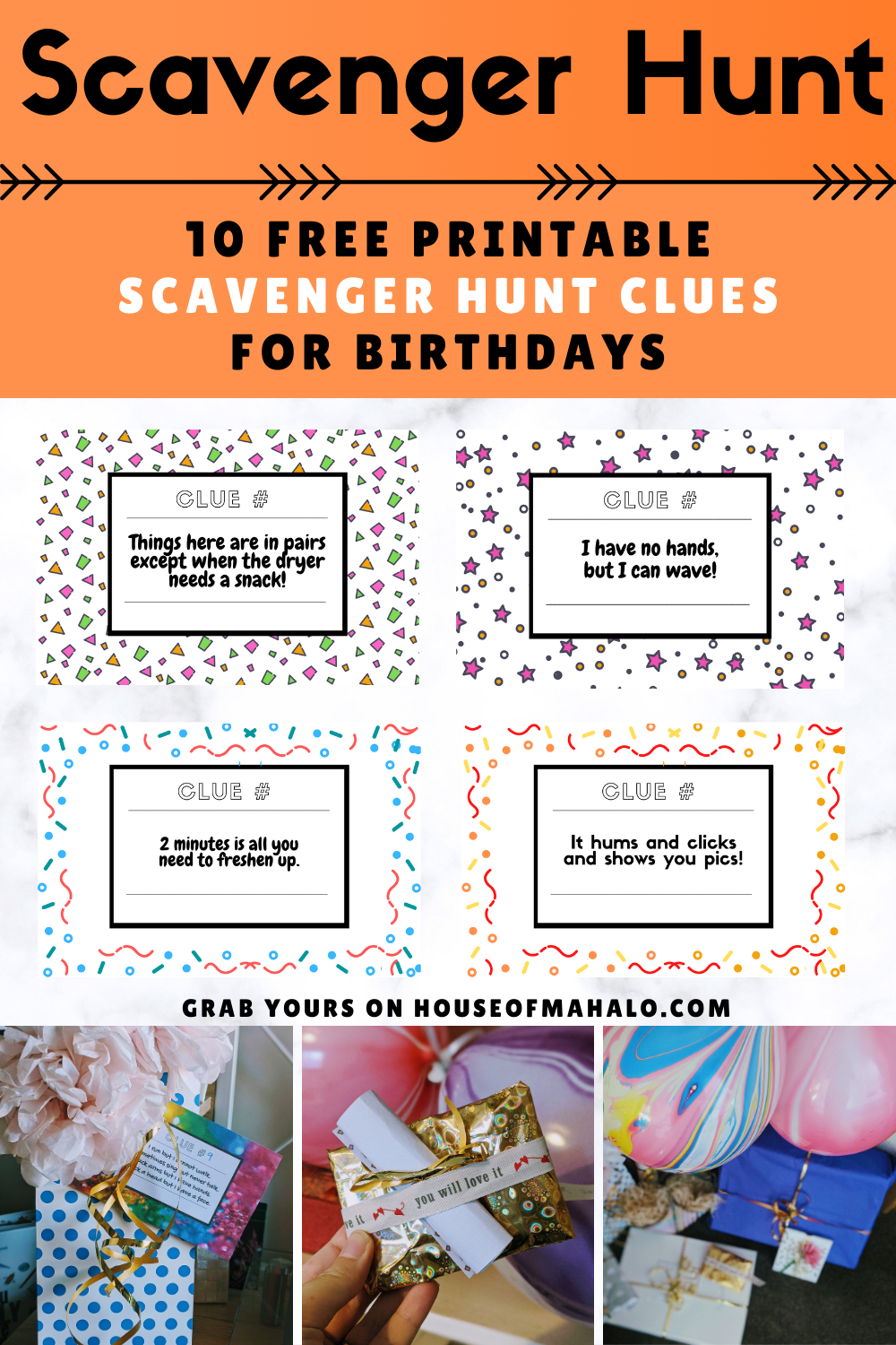 Indoor Birthday Scavenger Hunt [Printable Clues + Ideas] for FREE Printable Birthday Scavenger Hunt Clues