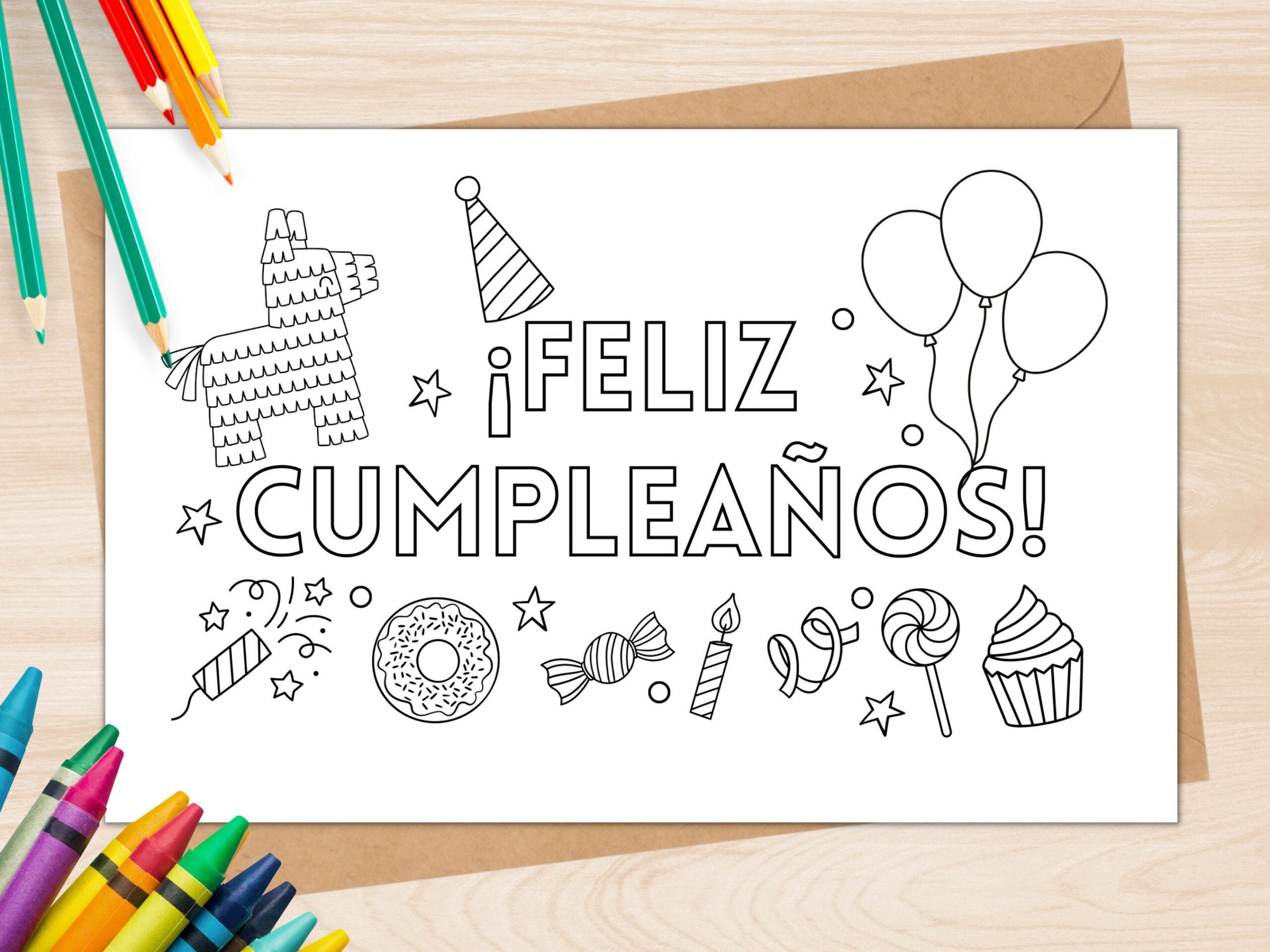 Instant Download Birthday Coloring Card, Printable Coloring throughout Free Printable Birthday Cards In Spanish