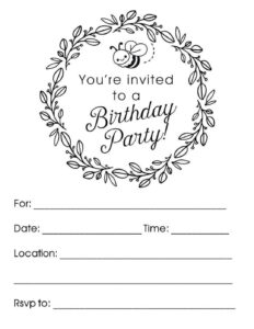 Instant Download- Printable Fill-In Birthday Invitation- Bee Party with Free Printable Birthday Invitation Templates Black And White