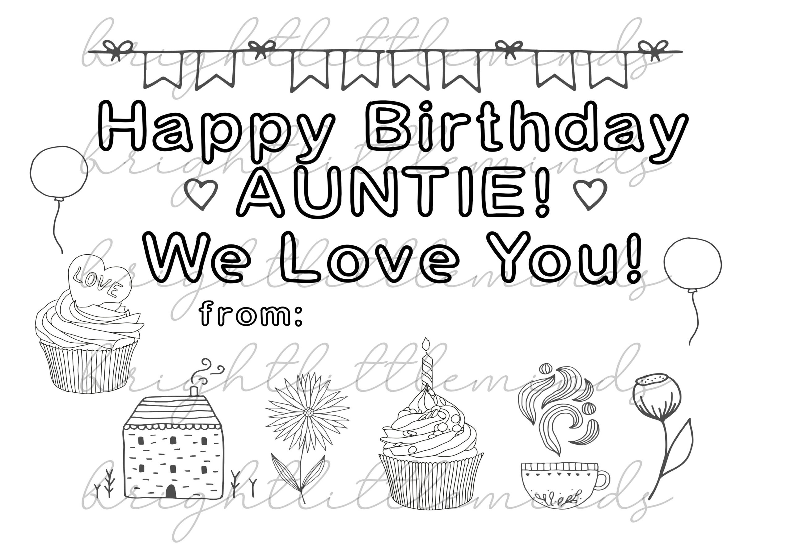 Instant Download | Printable | Happy Birthday Auntie | Diy Kids within Free Printable Birthday Cards For Aunty