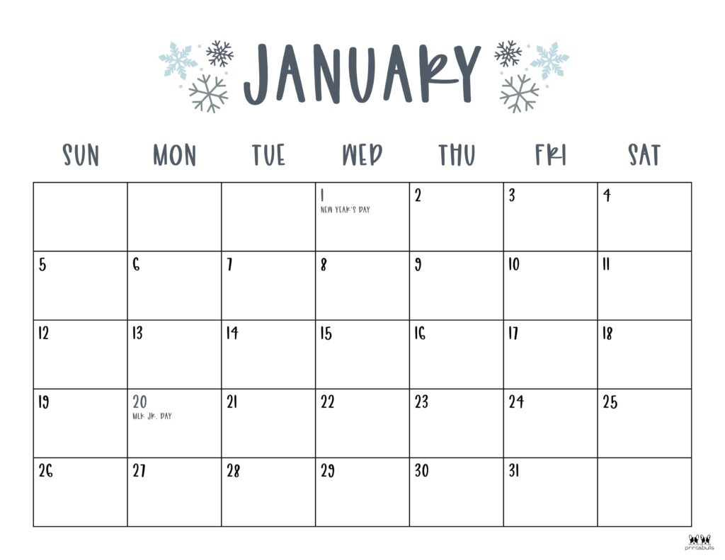 January 2025 Calendars - 107 Free Printables | Printabulls within FREE Printable Blank Calendars 2025