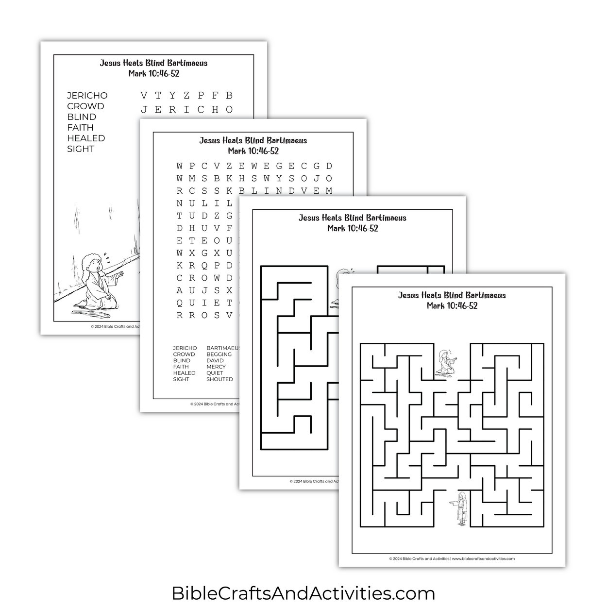 Jesus Heals Blind Bartimaeus Activity Pages - Bible Crafts Shop in Free Printable Blind Bartimaeus Activity Sheet