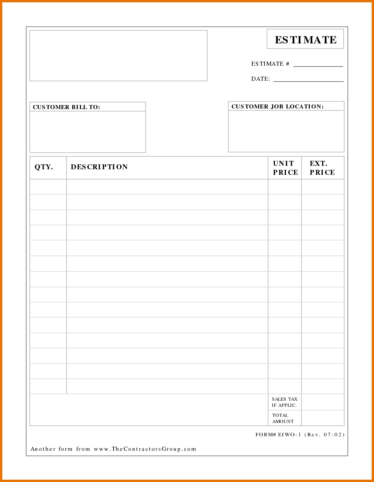Job Estimate Blank Free Printable Estimate Forms - Printable Party within Free Printable Blank Estimate Forms