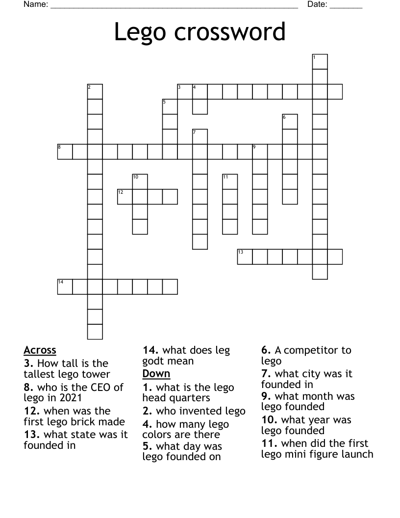 Lego Crossword - Wordmint throughout Free Printable Brick By Brick Crossword Puzzles
