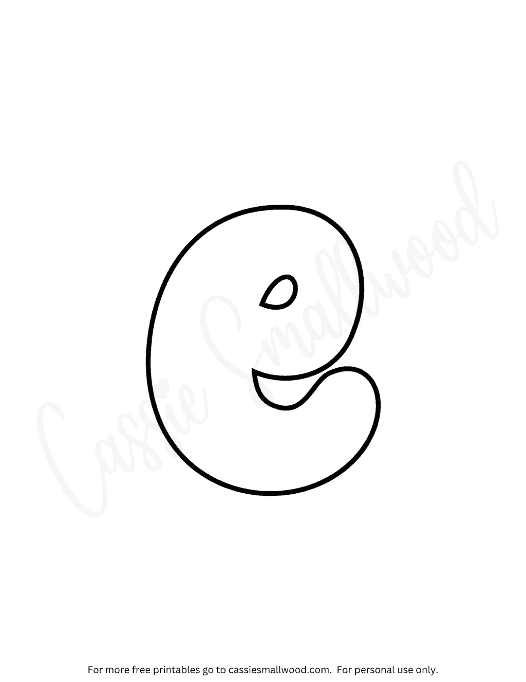 Lowercase Bubble Letter E Coloring Sheet - Cassie Smallwood for Free Printable Bubble Letter E