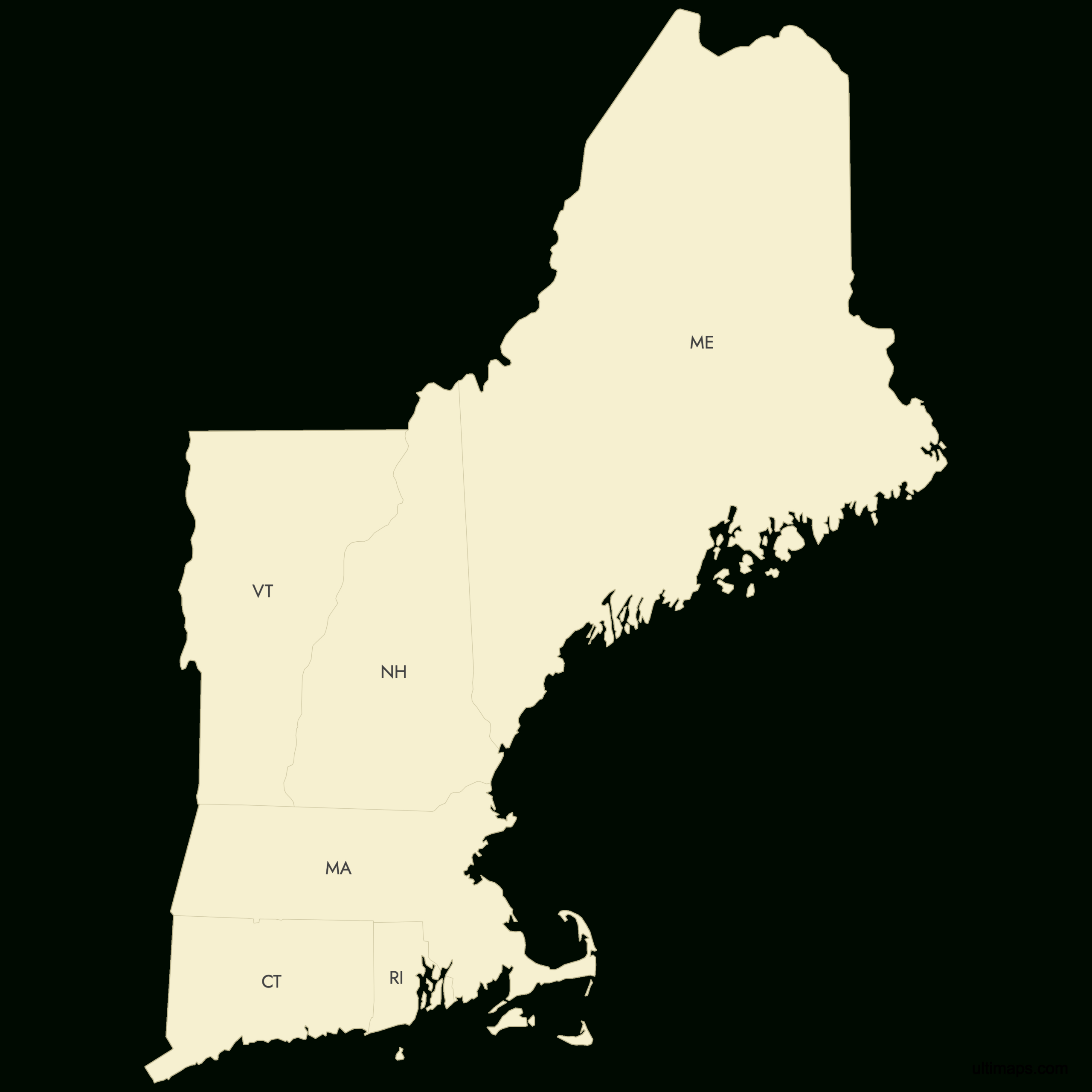 Map Of New England States — Ultimaps intended for Free Printable Blank Map Of New England States