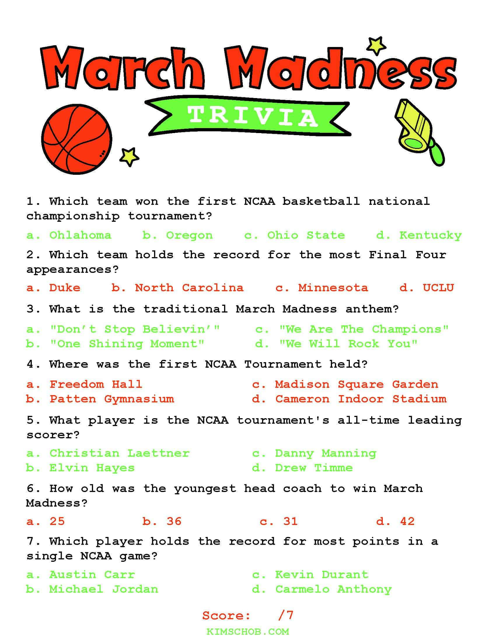 March Madness Basketball Party Ideas (Free Printables) - Kim Schob intended for FREE Printable Basketball Trivia Questions and Answers
