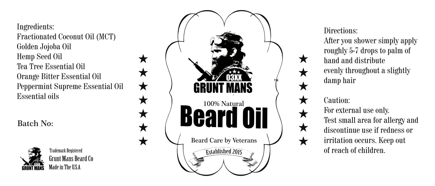 Masculine, Bold, It Company Label Design For Grunt Mans Beard Co for Free Printable Beard Oil Labels