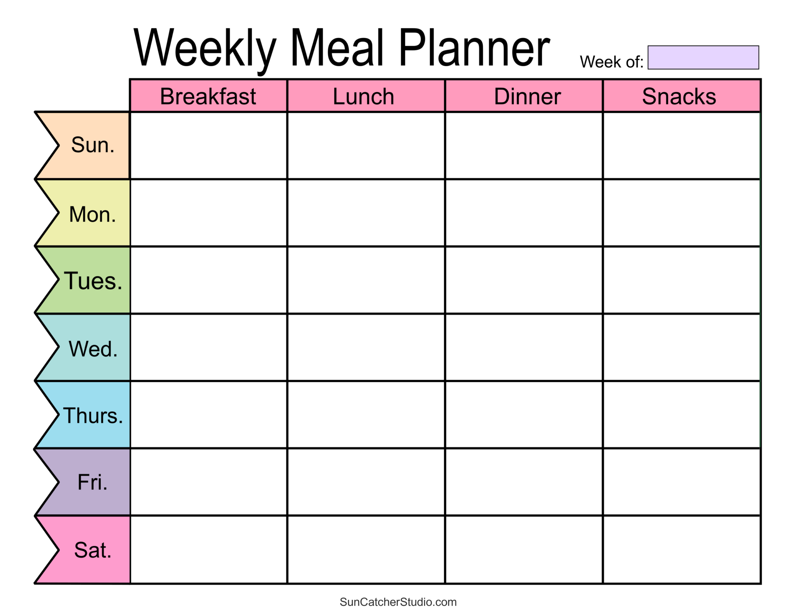Meal Planners: Printable Weekly Menu Templates (Pdf) – Free in FREE Printable Blank Menu Planner