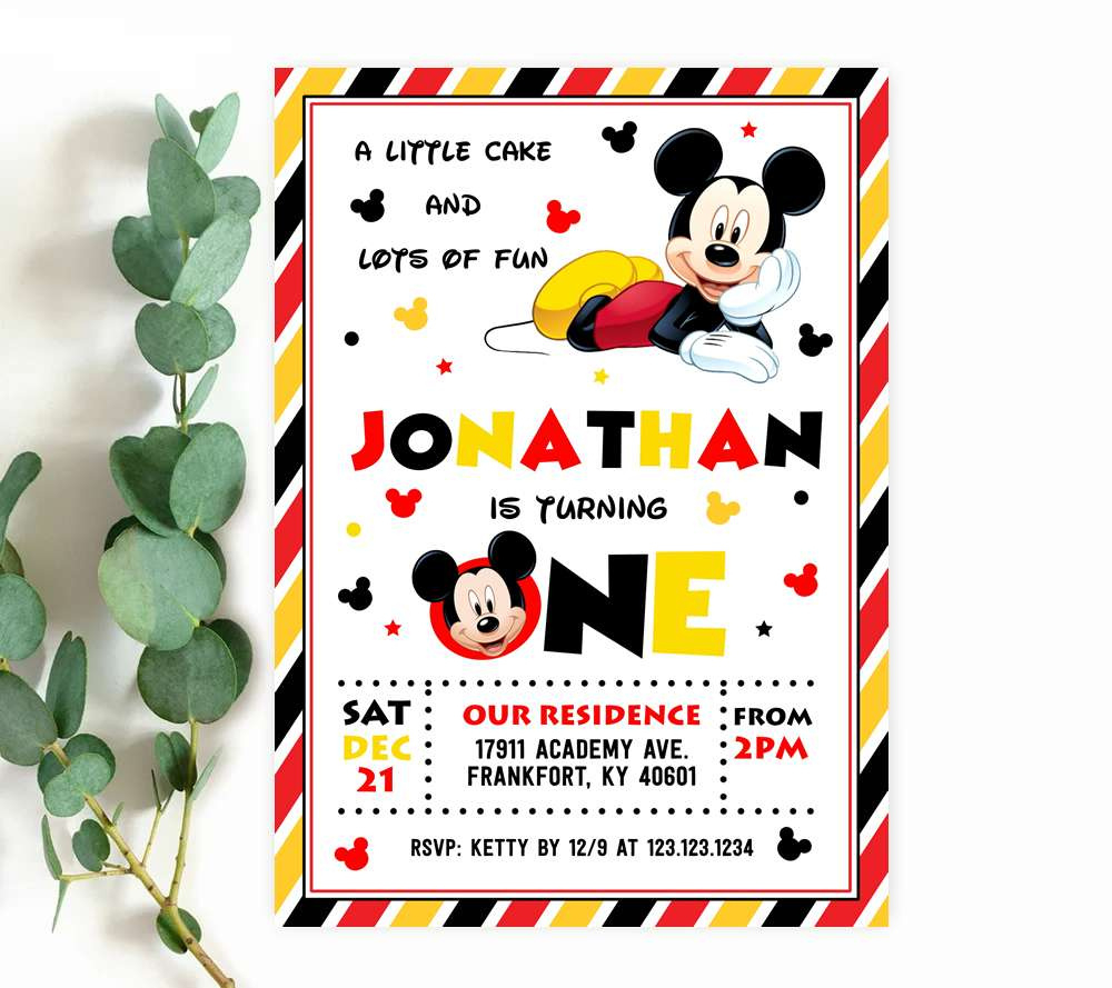 Mickey 1St Birthday Invitation - Edit Yourself Online Free Demo intended for FREE Printable Blank Mickey Mouse Invitations