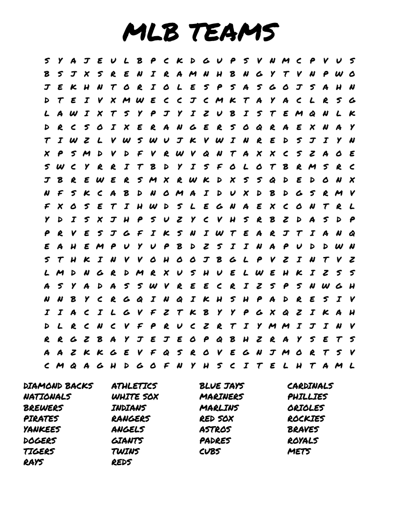 Mlb Teams Word Search - Wordmint inside Free Printable Baseball Word Search